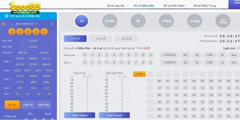 Sảnh chơi xổ số của nhà cái Good88 có đa dạng các kèo cược hấp dẫn